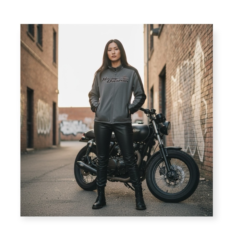 Harley-Davidson® ⍟ Logo Fleece Zipper Sweatshirt Track Jacket ⍟ Heather Black L